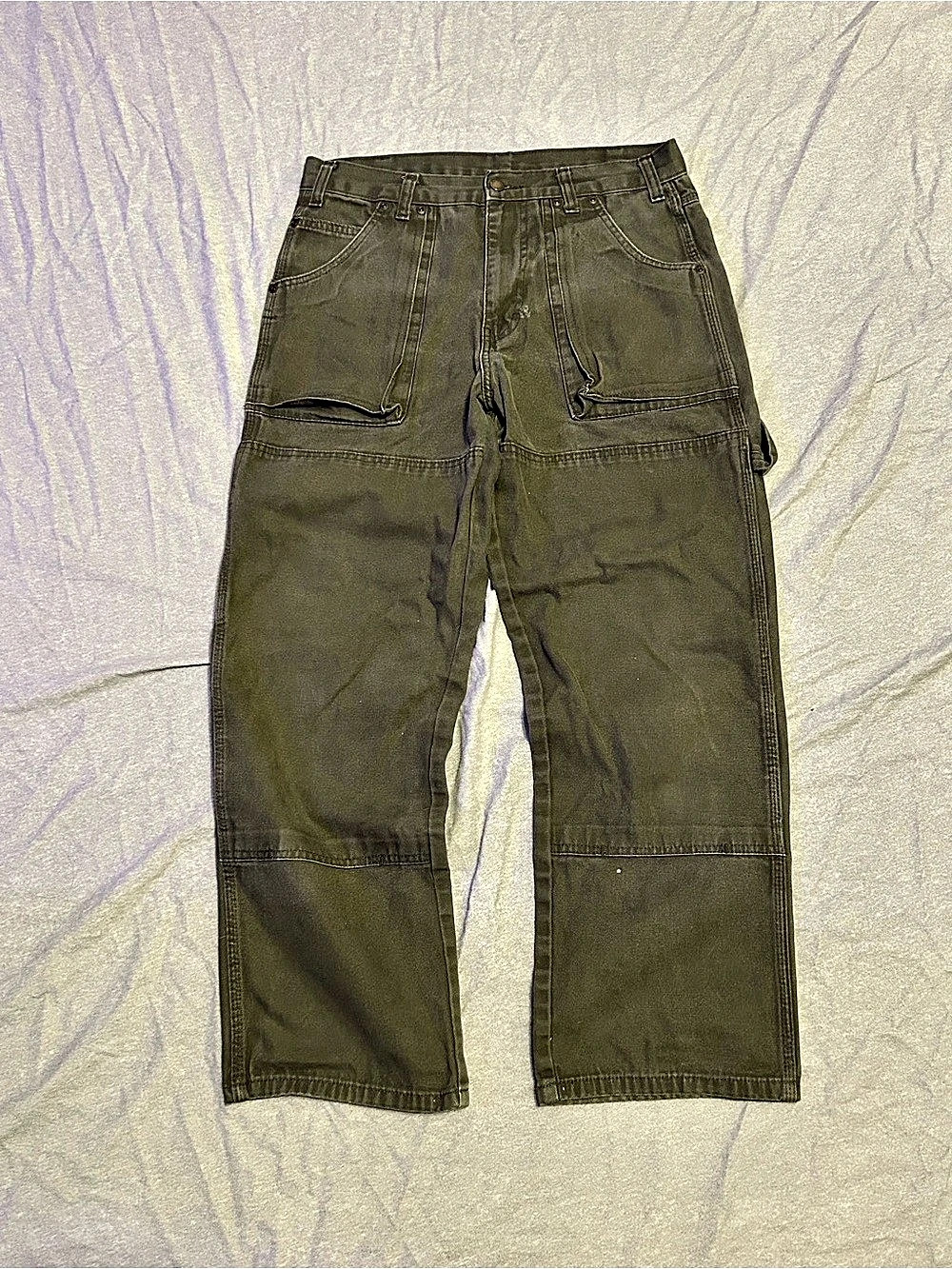 Vintage Distressed Gray Dickies Double Knee Carpenter Pants Size 32x30